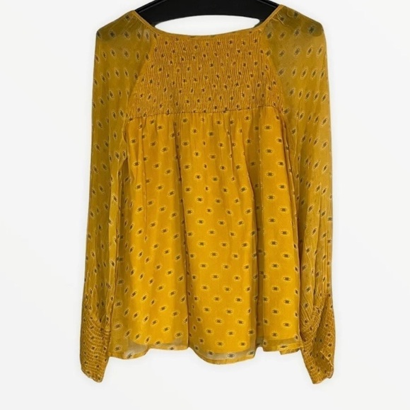 Sundance XS Yellow Lorna Sheer Sleeve Smocked Blouse Cottagecore Prairie Boho - Picture 2 of 5